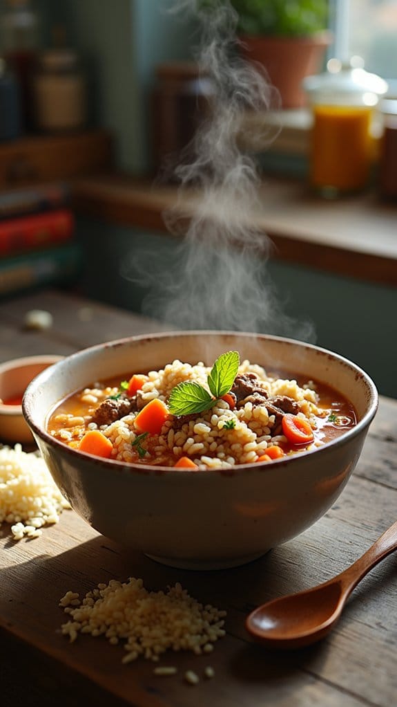 hearty beef rice soup