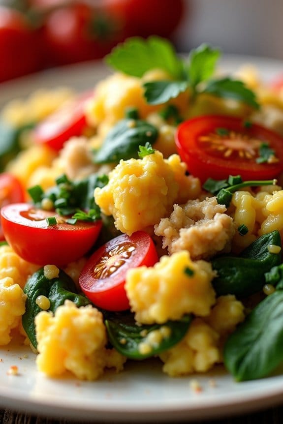 hearty chicken veggie scramble