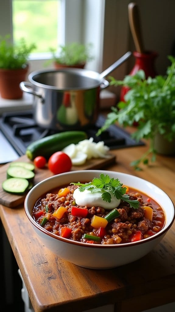 hearty nutritious zucchini chili