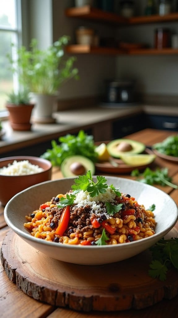 hearty southwest beef orzo