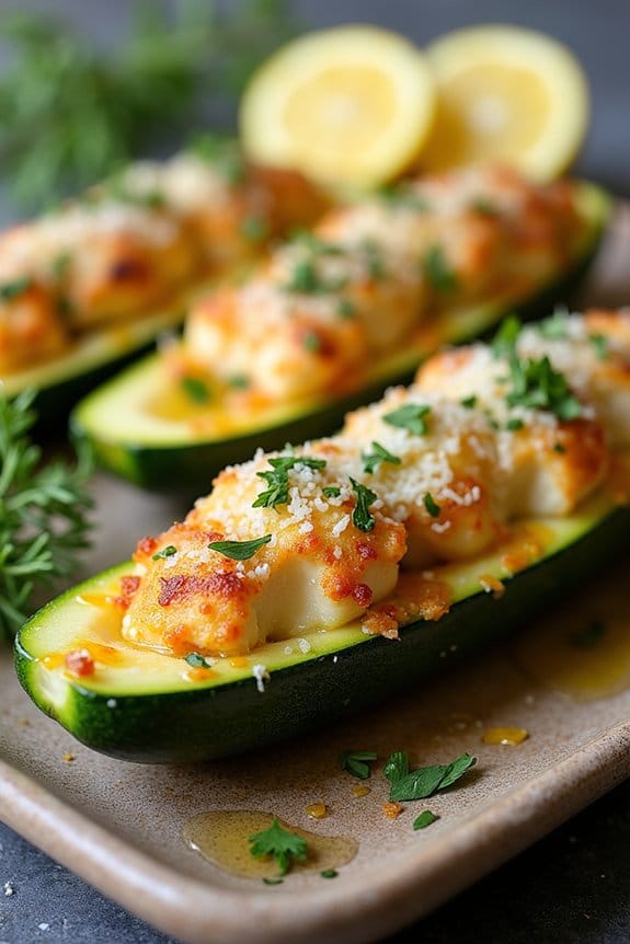 lemon herb chicken zucchini boats