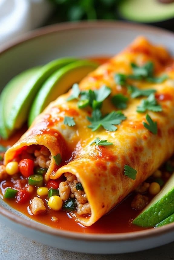 loaded chicken veggie enchiladas