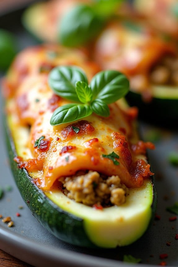 pesto chicken stuffed zucchinis