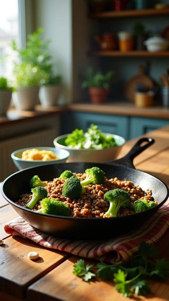 quick beef broccoli skillet
