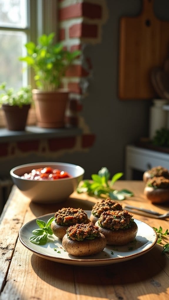 savory beef and spinach stuffed mushrooms