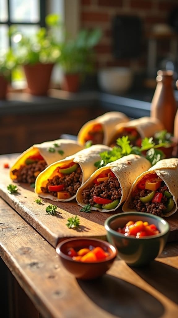 spicy beef and pepper wraps