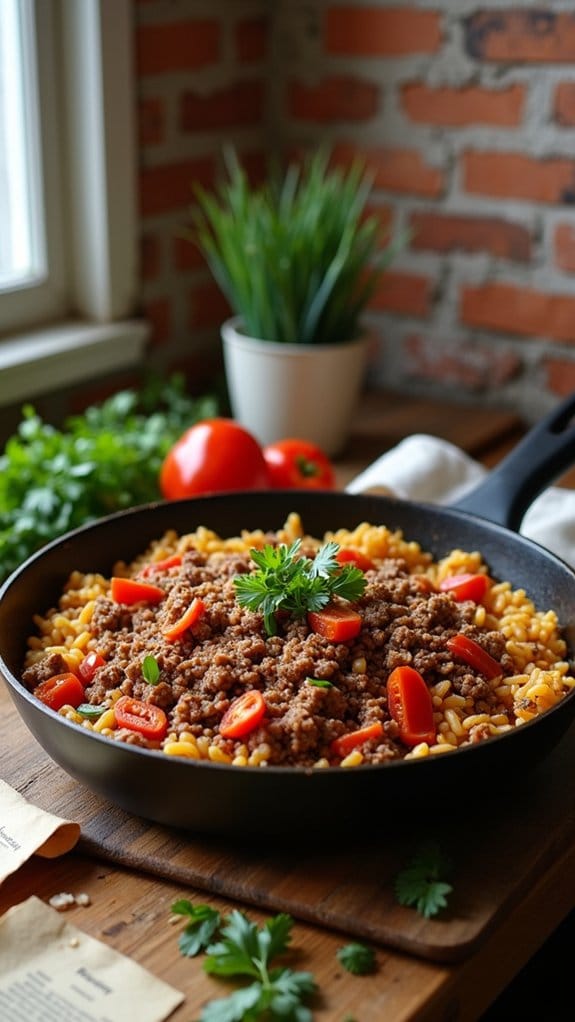 spicy beef orzo skillet