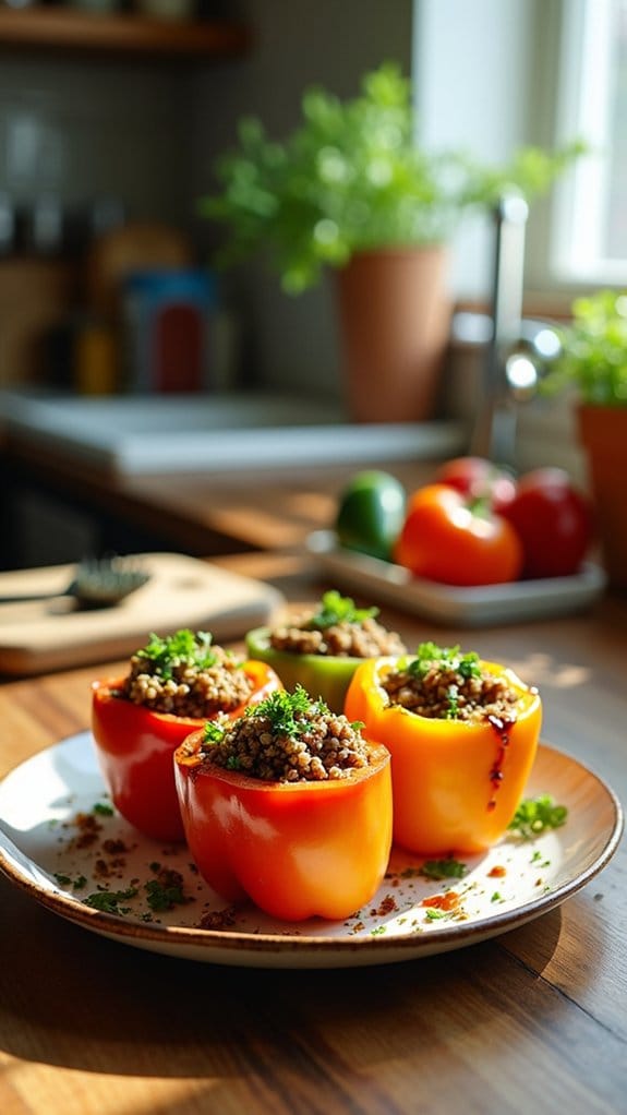 spicy beef quinoa stuffed peppers