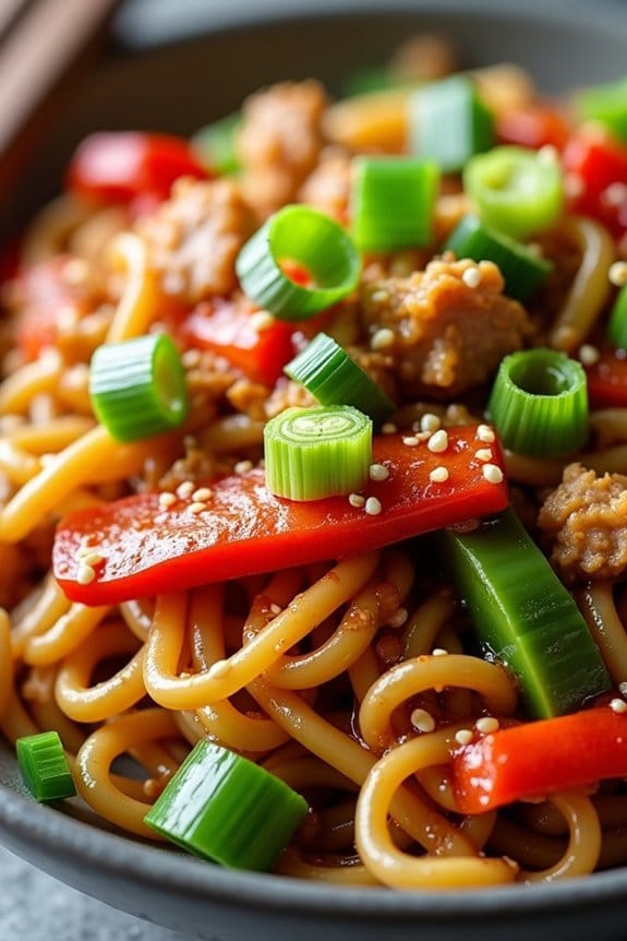 spicy ground chicken noodles