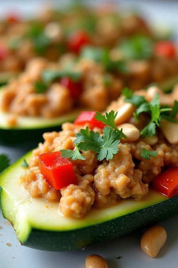 thai peanut chicken zucchini boats