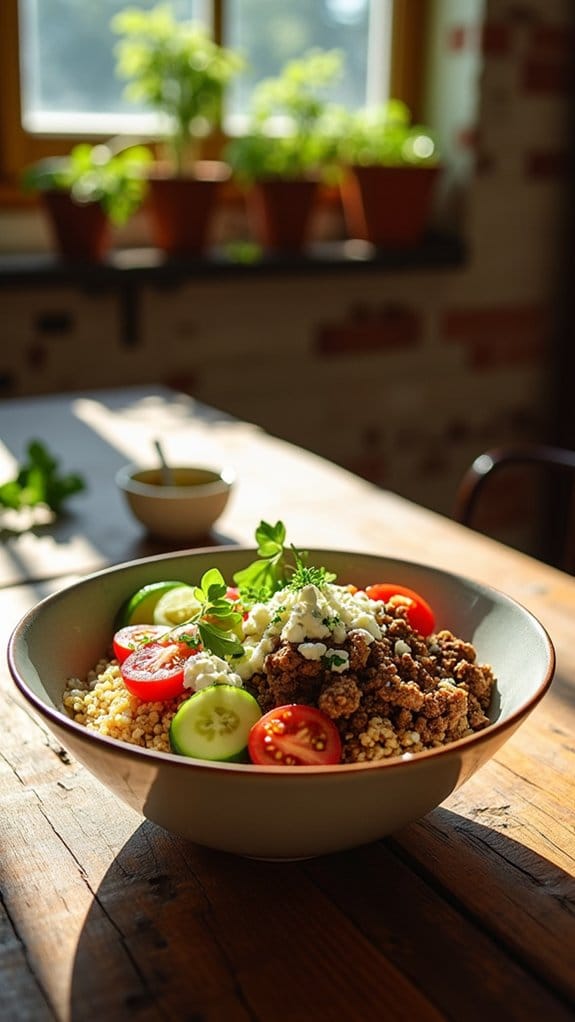 vibrant mediterranean beef bowl