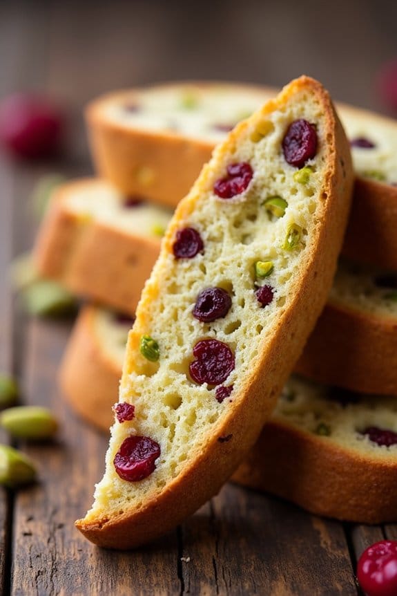 crispy cranberry pistachio biscotti