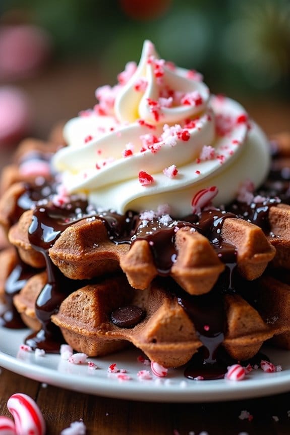 festive chocolate peppermint waffles