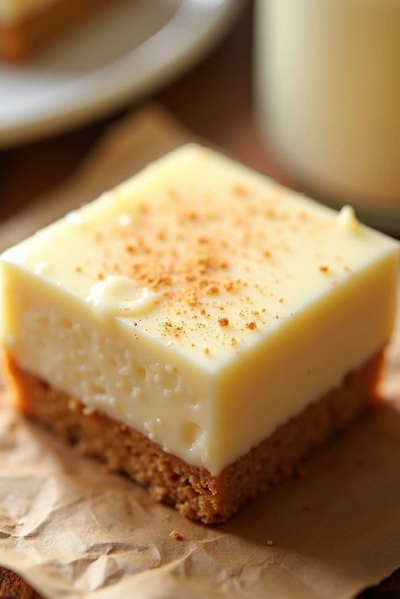 festive eggnog cheesecake bars