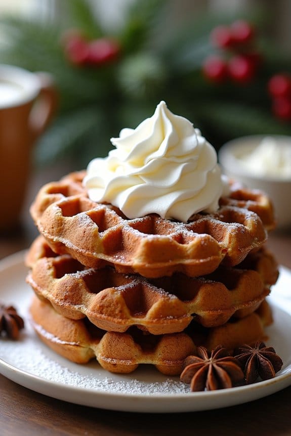 gingerbread waffles with whipped cream