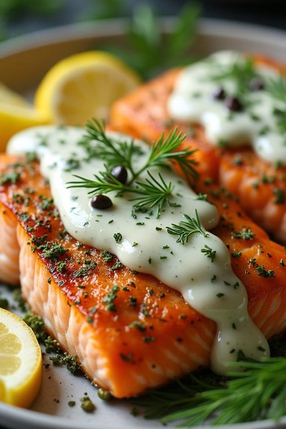 herb crusted salmon with sauce