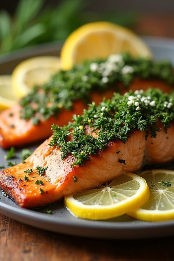 herb crusted salmon with sauce