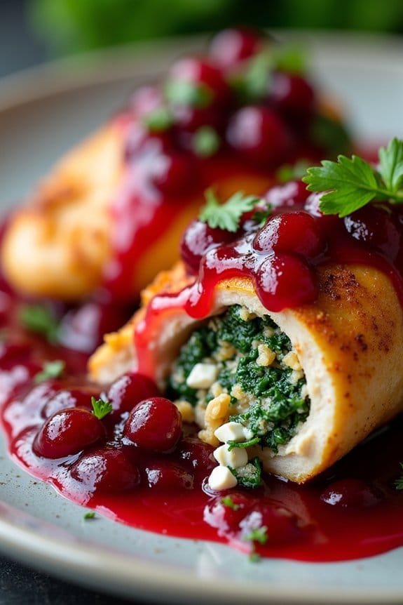 stuffed chicken with cranberry sauce