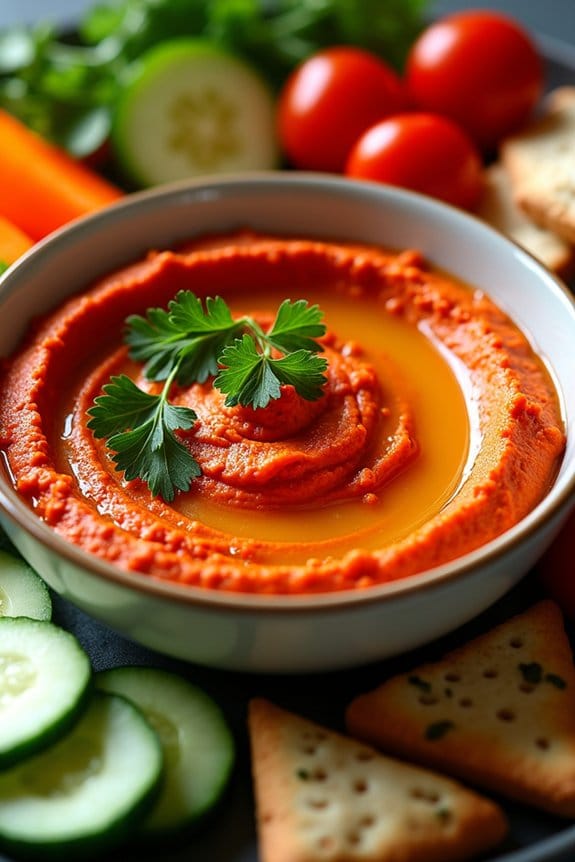 vibrant roasted red pepper hummus