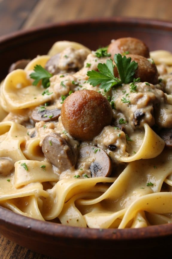 comforting sausage mushroom pasta