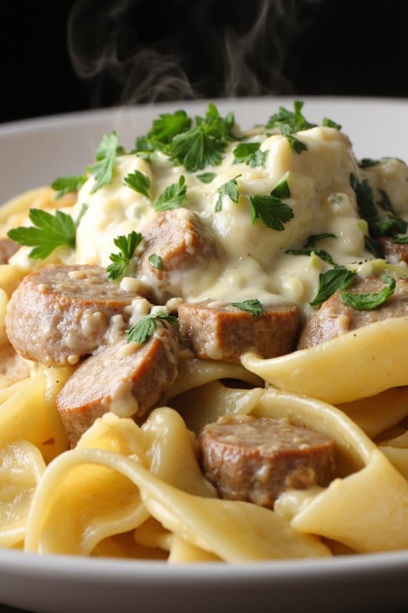 creamy sausage and gorgonzola pasta