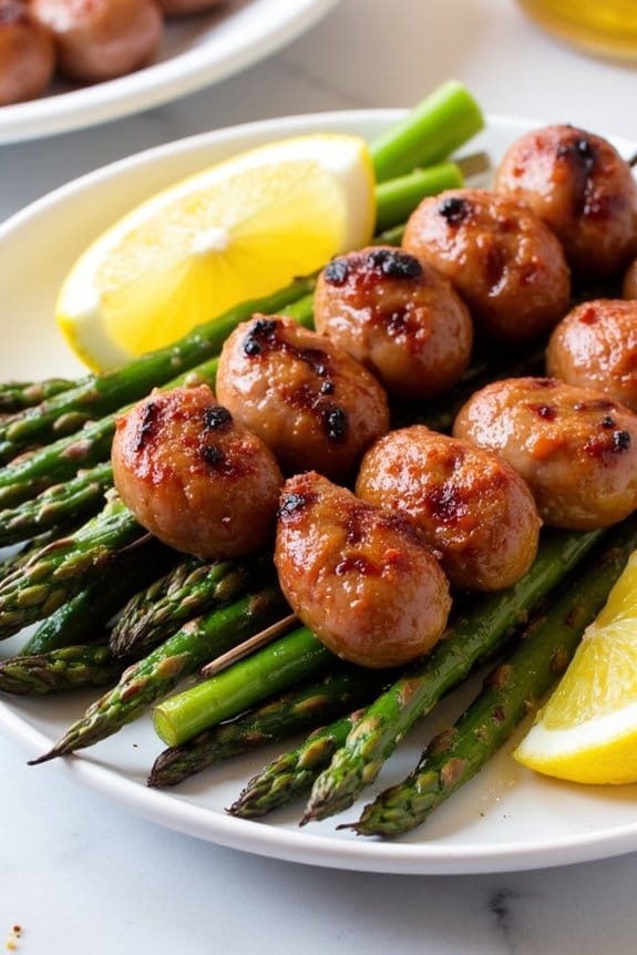 grilled sausage asparagus skewers