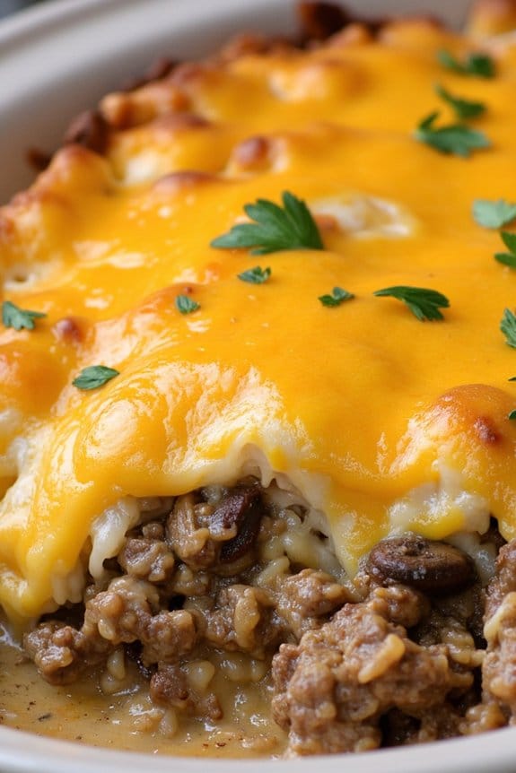 hearty mushroom beef casserole