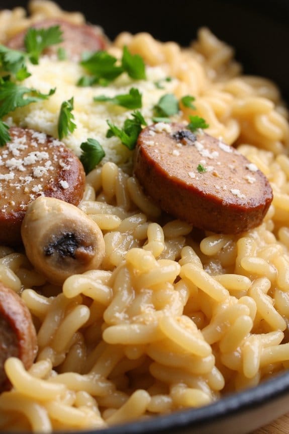 hearty sausage mushroom risotto