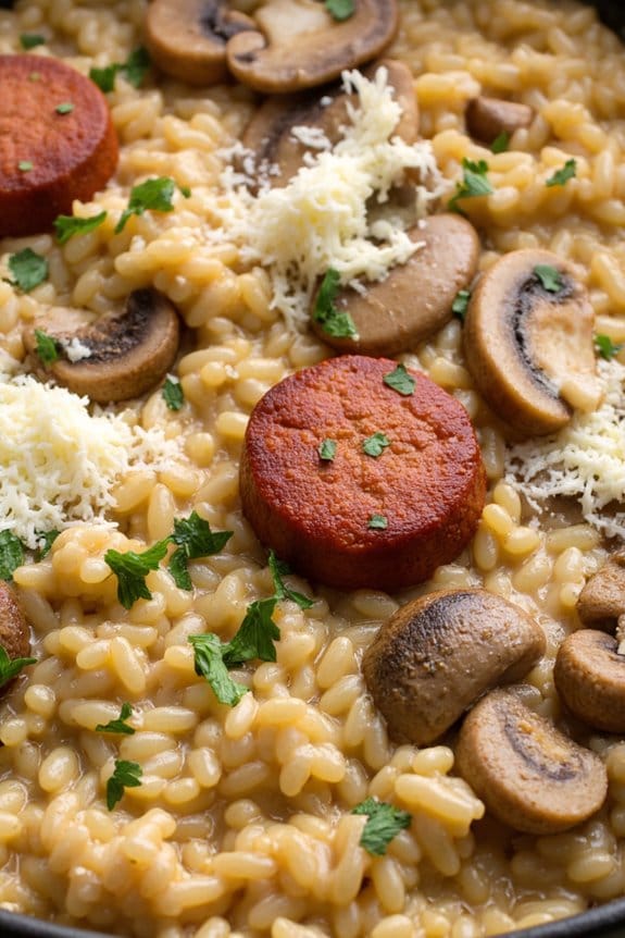 one pan sausage mushroom risotto