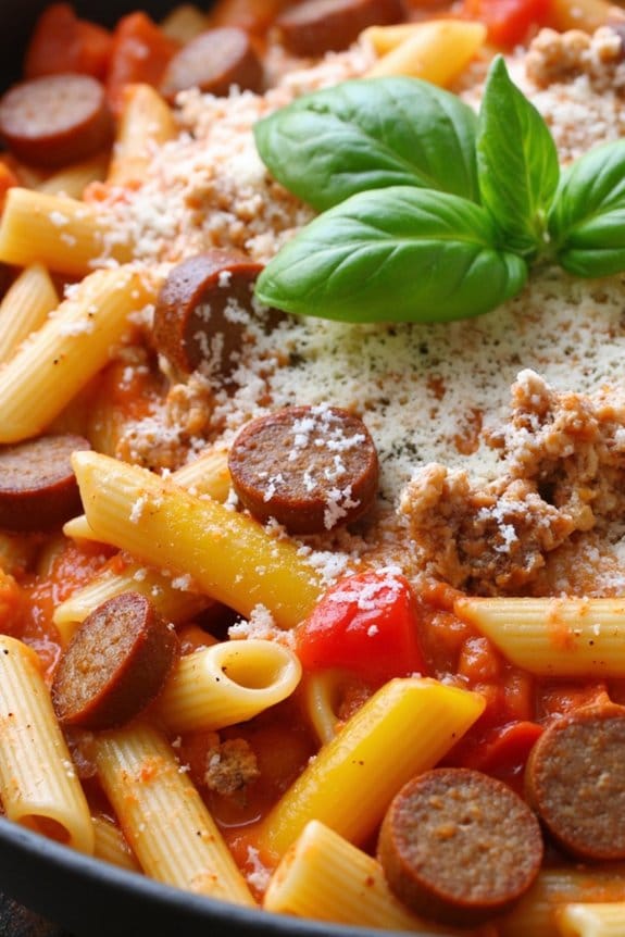 one pot sausage and pepper pasta
