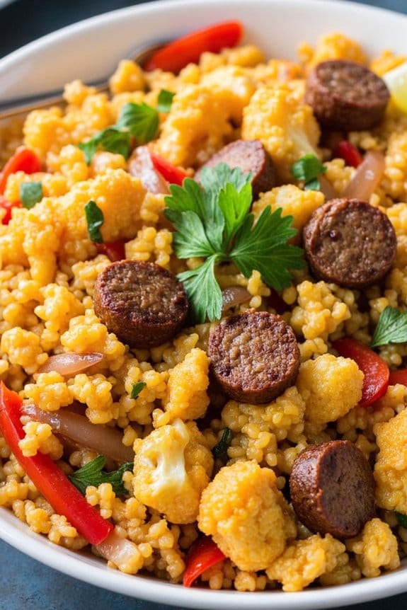 sausage cauliflower rice bowl