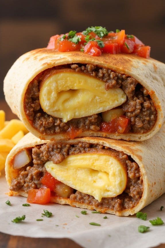sausage filled breakfast burritos
