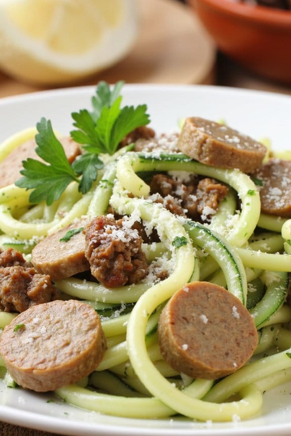 sausage zucchini noodles alfredo