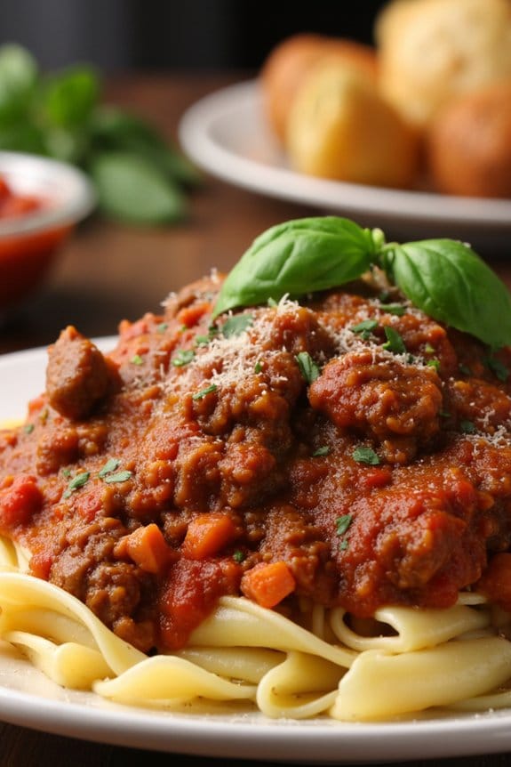 savory beef and sausage bolognese
