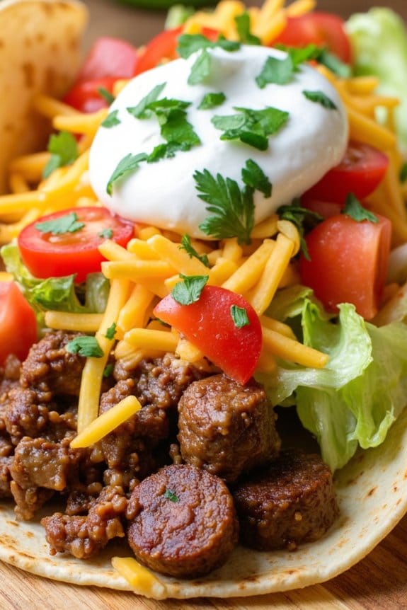 savory beef and sausage tacos