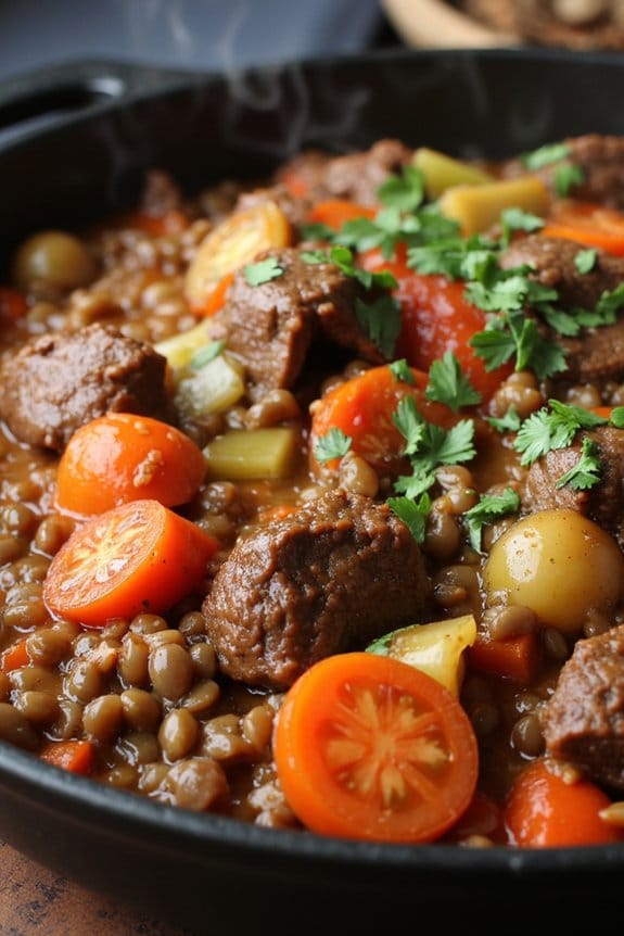 slow cooked beef lentil casserole