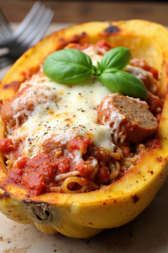 spaghetti squash sausage boats