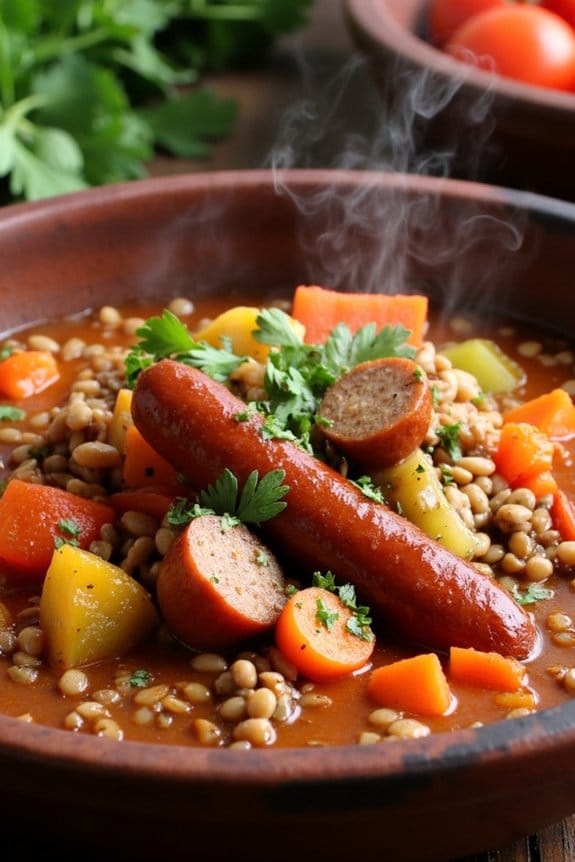 spicy sausage lentil stew