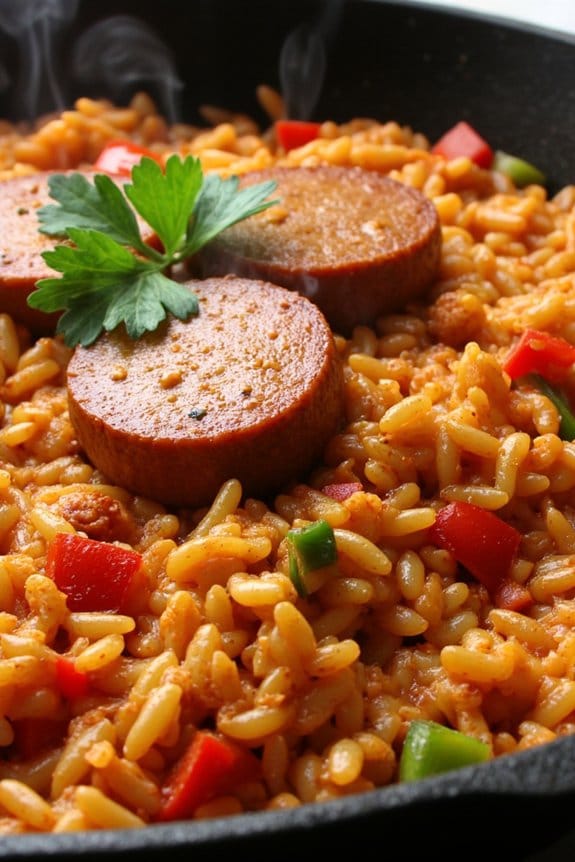 spicy sausage rice skillet