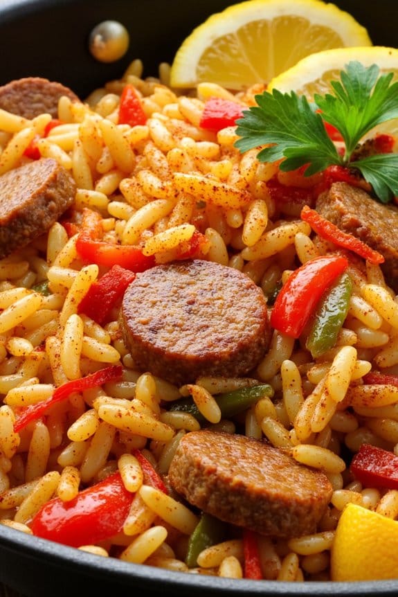 spicy sausage rice skillet