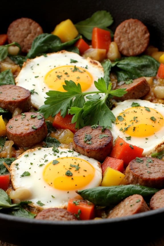 spicy sausage spinach breakfast skillet