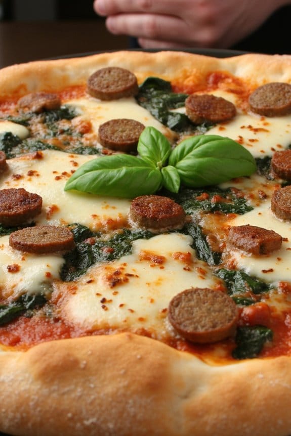 zesty sausage spinach pizza