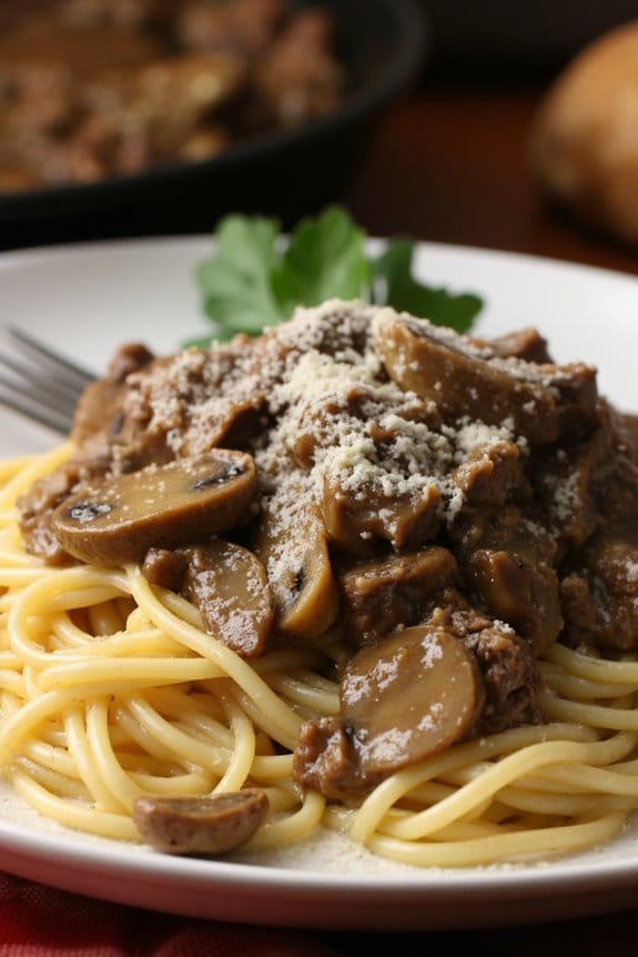 creamy beef mushroom spaghetti