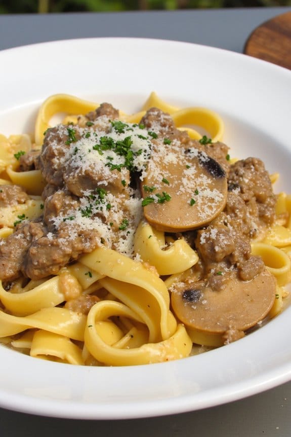 creamy lamb stroganoff linguine recipe