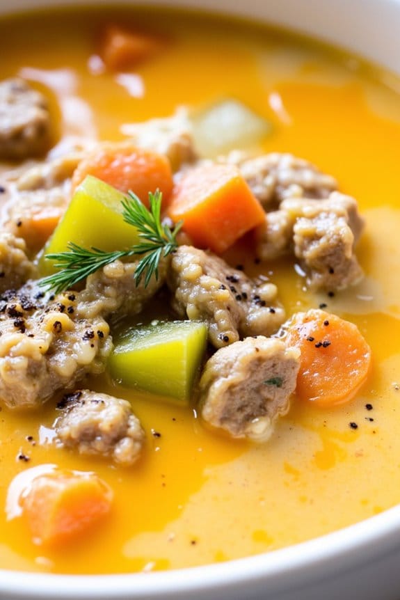 dill pickle cheeseburger soup