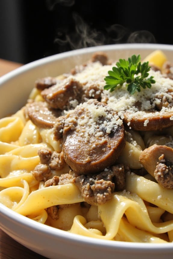 garlic lamb creamy fettuccine delight