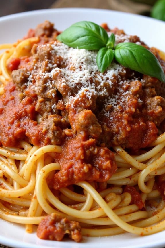 hearty slow cooked beef spaghetti