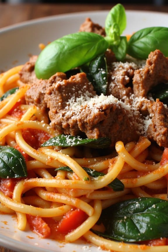lamb and spinach pasta delight
