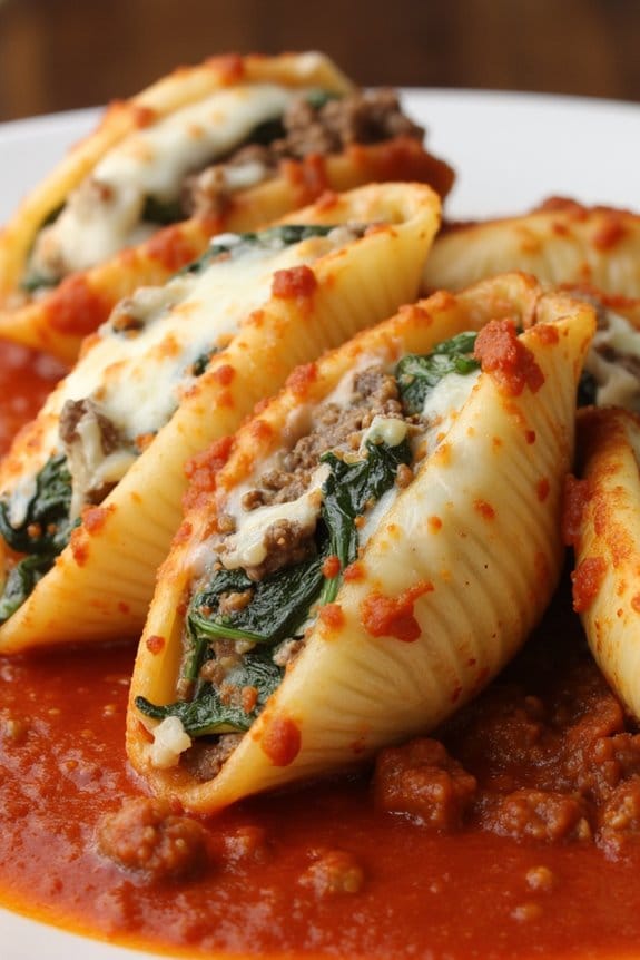 lamb and spinach pasta shells