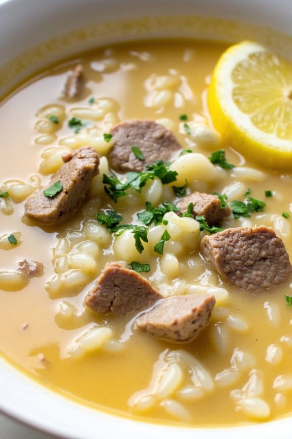 lamb infused lemon rice soup
